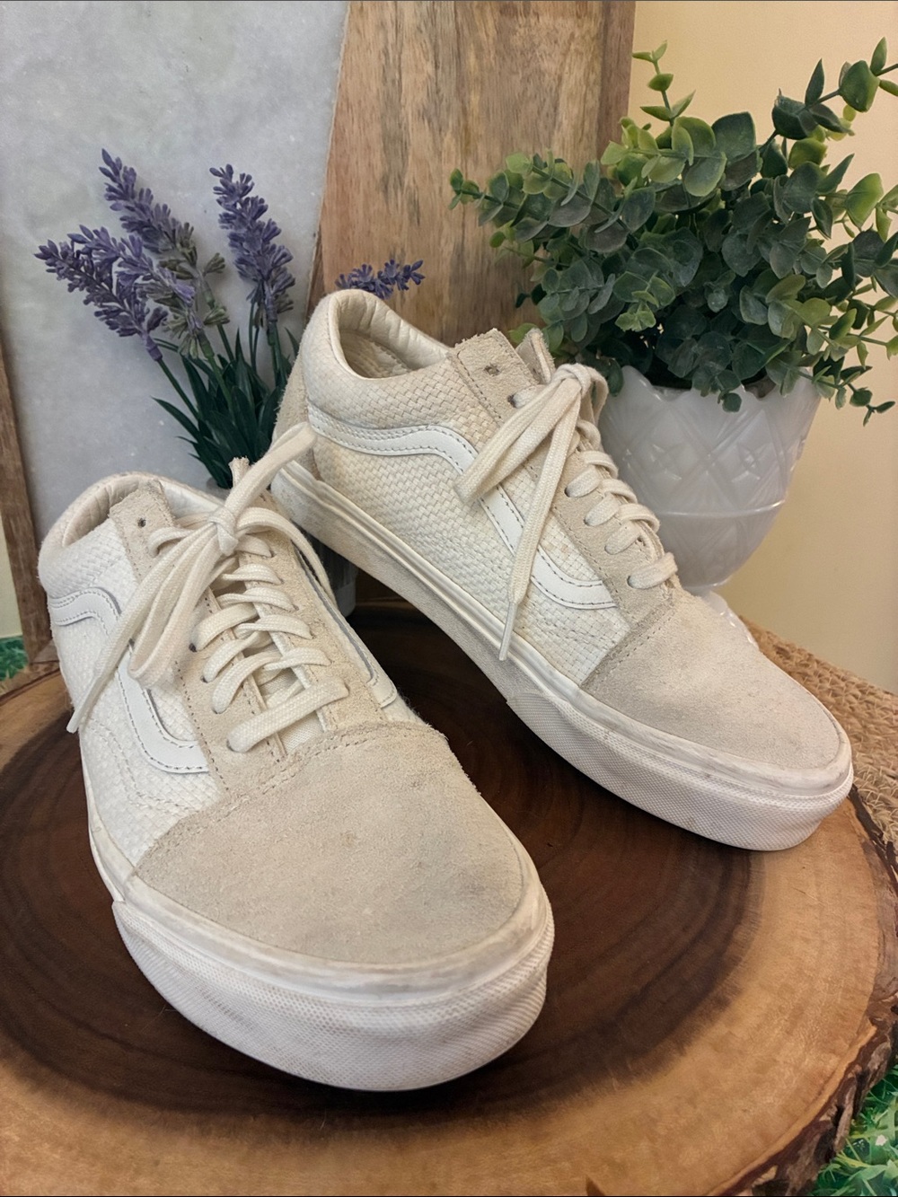 Vans Cream/White Old Skool Low Top Sneakers